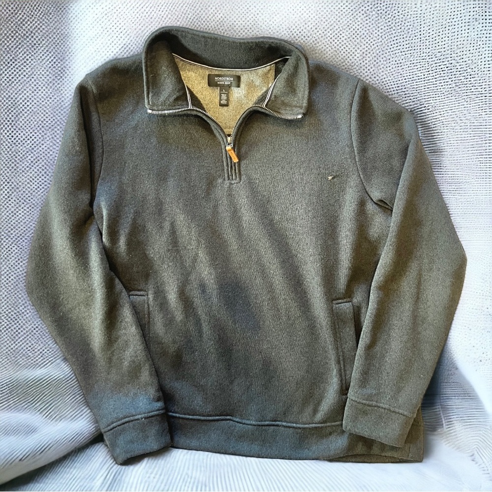 Men’s Nordstrom 3/4 zip pullover sweater. Dark gray. Size large.